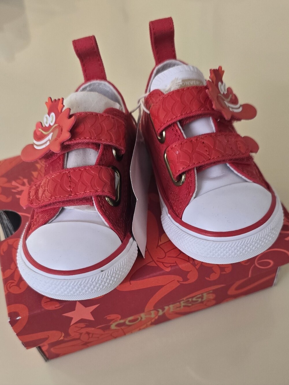 Converse Kids Red Dragon Low-Top Velcro Sneakers